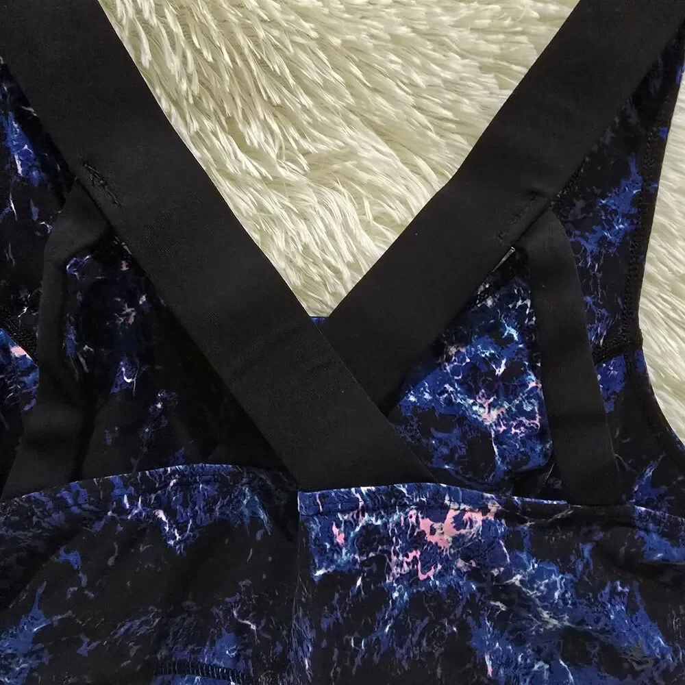 Torrid Active Blue Black Marble Galaxy Print Crisscross Sports Bra Womens Sz 0 L